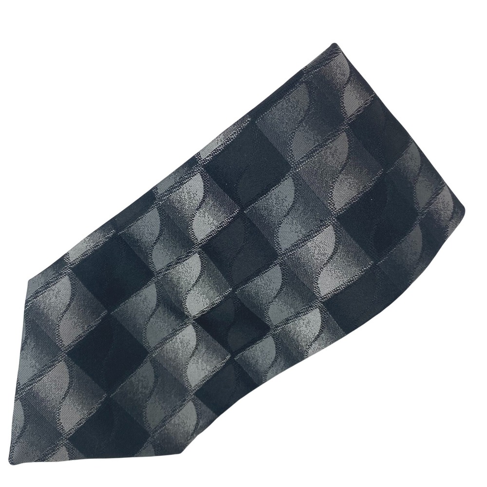 CROFT AND BARROW Silk Tie Mens Black Gray Checkered Geometric‎ Classic 59x4